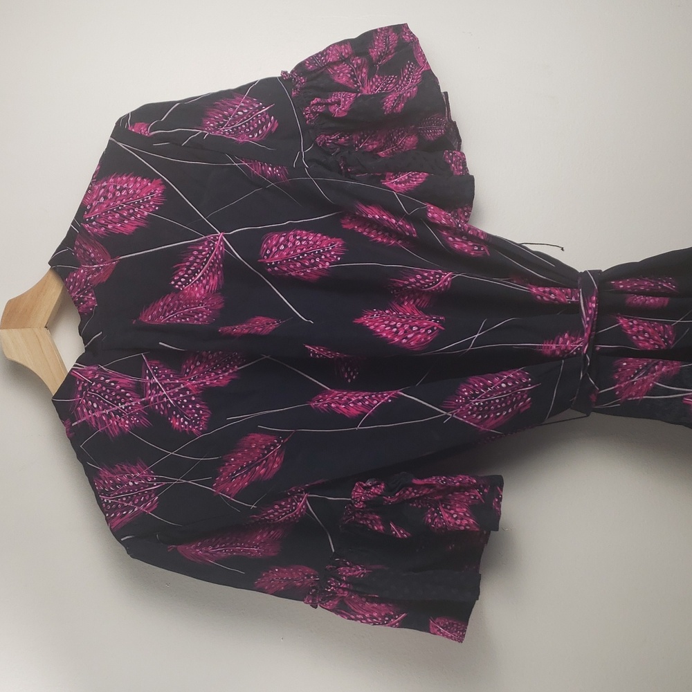 Reiss Black Dress with Pink Leaf Print Midi - Picture 16 of 16